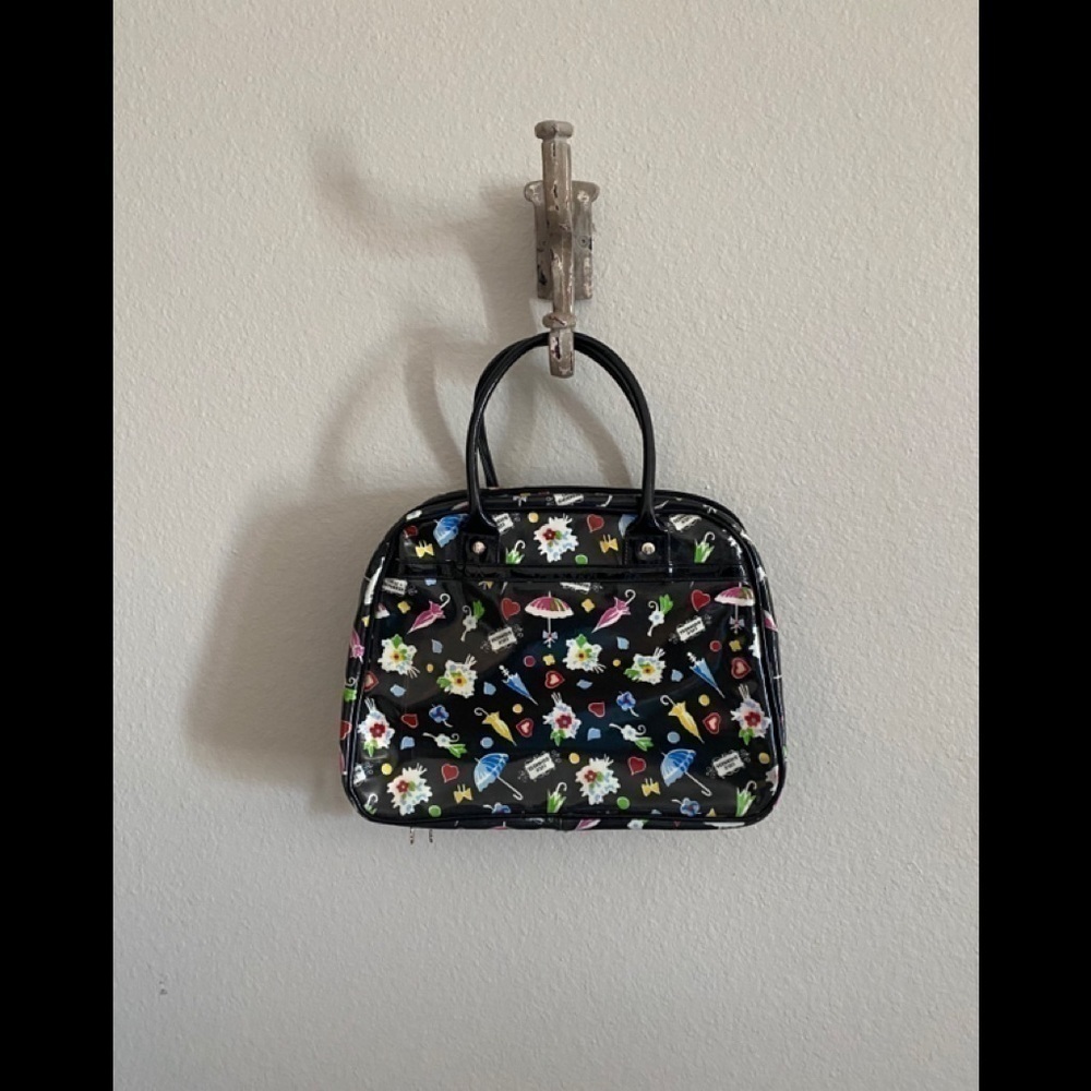LULU GUINNESS Fold Over Makeup Bag Black Print - Picture 1 of 5